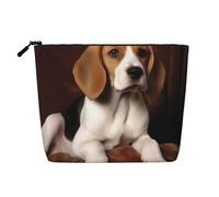Dwvtfsm Jolie trousse de maquillage Beagle en lin imperméable avec fermeture éclair pour femme, sac de rangement pour pinceaux de maquillage