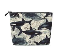Dwvtfsm Killer Whale Trousse de maquillage pour femme en lin imperméable avec fermeture éclair légère