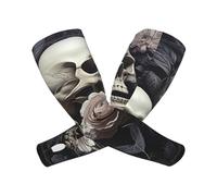 DWVTFSM Manchons de bras de refroidissement pour homme et femme UV UPF 50+ Noir et blanc Fleurs et crâne Manches de jardinage Manchon de refroidissement pour le sport