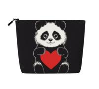 Dwvtfsm Panda tenant un cœur - Trousse de maquillage pour femme - Imperméable - En lin - Léger - Fermeture éclair - Trousse de toilette de voyage - Sac de rangement pour pinceaux de maquillage