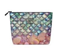 Dwvtfsm Pearl Fantasy Trousse de maquillage en lin imperméable avec motif écailles de sirène pour femme, organiseur de voyage léger à fermeture éclair, trousse de toilette de voyage, sac de rangement