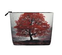 Dwvtfsm Red Tree Trousse de maquillage pour femme en lin imperméable avec fermeture éclair et fermeture éclair