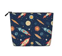 Dwvtfsm Rocket In Space Trousse de maquillage pour femme, organiseur de voyage en lin imperméable, léger avec fermeture éclair, trousse de toilette de voyage, sac de rangement pour pinceaux de