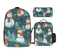 DWVTFSM Sac à dos 3 pièces pour homme et femme - Léger et décontracté - Sac à déjeuner isotherme et trousse à crayons - Motif bonhomme de neige