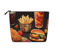 Dwvtfsm Sac de maquillage pour hamburger de cuisse de poulet pour femme, sac de rangement imperméable en lin, léger à fermeture éclair, trousse de toilette de voyage, organisateur de pinceaux de
