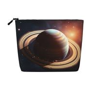 Dwvtfsm Saturn Ring Planet Trousse de maquillage pour femme en lin imperméable avec fermeture éclair légère