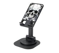 DWVTFSM Support de téléphone portable et pliable avec motif tête de mort blanc et gris - Rotation à 360 ° - Angle réglable - Compatible avec tous les téléphones portables