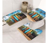 DWVTFSM Surf's Up Lot de 3 tapis de salle de bain antidérapants avec contour en forme de U en microfibre absorbante et lavable pour décoration de baignoire/douche