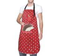 DWVTFSM Tablier de cuisine réglable pour homme et femme, motif hérisson à pois rouges, tablier de chef imperméable en tissu Oxford avec 2 poches, tablier de cuisine, tablier de cuisine, de jardinage