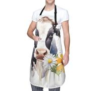 DWVTFSM Tablier de cuisine réglable pour homme et femme, motif vache aquarelle et marguerite, tablier de chef en tissu Oxford imperméable avec 2 poches, tablier de cuisine, tablier de jardinage