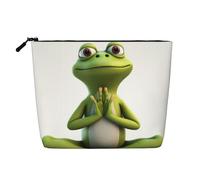 Dwvtfsm The Funny Frog Doing Yoga Makeup Bag For Women Waterproof Linen Travel Cosmetic Organizer Lightweight Zipper Travel Toiletry Bag Organizer Makeup Brushes Storage Bag