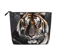Dwvtfsm Tiger At Rest Trousse de maquillage pour femme en lin imperméable avec fermeture éclair légère