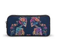 DWVTFSM Trousse à crayons avec deux silhouettes de crânes - Grande capacité - Jolie trousse de maquillage pour homme et femme