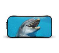 DWVTFSM Trousse à crayons avec visage souriant de dauphins - Grande capacité - Jolie trousse de maquillage pour homme et femme