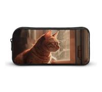 DWVTFSM Trousse à crayons motif chat assis sur le rebord de la fenêtre - Grande capacité - Jolie trousse à crayons - Trousse de maquillage pour homme et femme