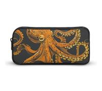 DWVTFSM Trousse à crayons orange avec motif pieuvre - Grande capacité - Jolie trousse de maquillage pour homme et femme