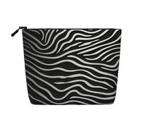 Dwvtfsm Trousse de maquillage à grain noir et blanc pour femme, organiseur de voyage en lin imperméable, léger avec fermeture éclair, trousse de toilette de voyage, sac de rangement pour pinceaux de