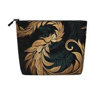 Dwvtfsm Trousse de maquillage à motif doré et noir pour femme, organiseur de voyage en lin imperméable, léger avec fermeture éclair, trousse de toilette de voyage, sac de rangement pour pinceaux de