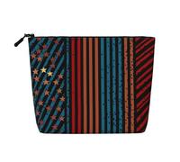 Dwvtfsm Trousse de maquillage à rayures et rangées d'étoiles pour femme, étanche, organiseur de voyage en lin, léger à fermeture éclair, trousse de toilette de voyage, sac de rangement pour pinceaux