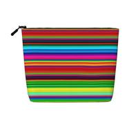 Dwvtfsm Trousse de maquillage à rayures mexicaines colorées pour femme, organiseur de voyage en lin imperméable, léger avec fermeture éclair, trousse de toilette de voyage, sac de rangement pour