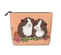 Dwvtfsm Trousse de maquillage à suspendre avec deux cochons d'Inde pour femme, en lin, imperméable, légère, avec fermeture éclair, trousse de toilette de voyage, sac de rangement pour pinceaux de