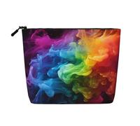 Dwvtfsm Trousse de maquillage arc-en-ciel fumée pour femme, organiseur de voyage en lin imperméable, léger avec fermeture éclair, trousse de toilette de voyage, sac de rangement pour pinceaux de