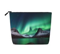 Dwvtfsm Trousse de maquillage Aurora Borealis pour femme, imperméable, en lin, organiseur de voyage léger à fermeture éclair, trousse de toilette de voyage, sac de rangement pour pinceaux de