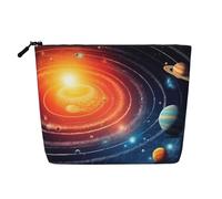 Dwvtfsm Trousse de maquillage avec système solaire galaxie pour femme, imperméable, en lin, organiseur de voyage léger à fermeture éclair, trousse de toilette de voyage, sac de rangement pour pinceaux