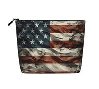 Dwvtfsm Trousse de maquillage camouflage américain pour femme, organiseur de voyage en lin imperméable, léger à fermeture éclair, trousse de toilette de voyage, organisateur de pinceaux de maquillage