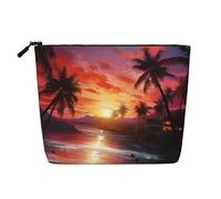Dwvtfsm Trousse de maquillage colorée au coucher de soleil tropical pour femme, organiseur de voyage en lin imperméable, léger avec fermeture éclair, trousse de toilette de voyage, sac de rangement