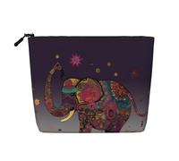 Dwvtfsm Trousse de maquillage colorée tribal floral éléphant pour femme, imperméable, en lin, organiseur de voyage léger à fermeture éclair, trousse de toilette de voyage organisateur de pinceaux de