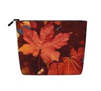 Dwvtfsm Trousse de maquillage d'automne avec feuilles d'érable pour femme, organiseur de voyage en lin, léger, fermeture éclair, trousse de toilette de voyage, organisateur de pinceaux de maquillage