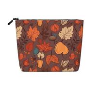 Dwvtfsm Trousse de maquillage d'automne pour femme, organiseur de voyage en lin imperméable, léger avec fermeture éclair, trousse de toilette de voyage, sac de rangement pour pinceaux de maquillage