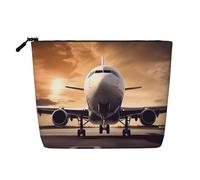 Dwvtfsm Trousse de maquillage d'avion pour femme, organiseur de voyage en lin imperméable, léger avec fermeture éclair, trousse de toilette de voyage, sac de rangement pour pinceaux de maquillage