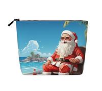 Dwvtfsm Trousse de maquillage de voyage en lin imperméable avec fermeture éclair et fermeture éclair pour femmes, motif Père Noël à la plage