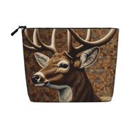 Dwvtfsm Trousse de maquillage de voyage en lin imperméable avec fermeture éclair et fermeture éclair - Motif cerf sur fond marron