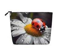 Dwvtfsm Trousse de maquillage de voyage en lin imperméable avec fermeture éclair - Motif coccinelle sur marguerite - Pour femme