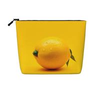 Dwvtfsm Trousse de maquillage de voyage en lin imperméable avec fermeture éclair pour femme, motif citron sur fond jaune