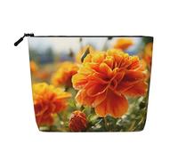 Dwvtfsm Trousse de maquillage de voyage en lin imperméable avec fermeture éclair pour femme - Motif fleurs d'automne - Légère - Avec fermeture éclair