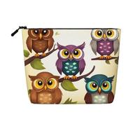 Dwvtfsm Trousse de maquillage de voyage en lin imperméable avec motif hiboux et oiseaux - Légère - Fermeture éclair - Trousse de toilette de voyage pour pinceaux de maquillage