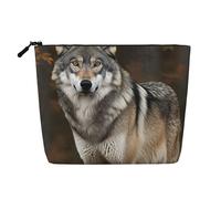 Dwvtfsm Trousse de maquillage de voyage en lin imperméable avec motif loup gris sauvage pour femme, organiseur de voyage léger à fermeture éclair, trousse de toilette de voyage, sac de rangement pour
