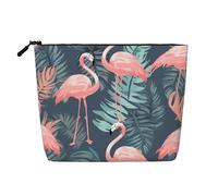 Dwvtfsm Trousse de maquillage d'été en forme de flamant rose et feuilles de palmier pour femme, étanche, organiseur de voyage en lin, léger à fermeture éclair, trousse de toilette de voyage, sac de