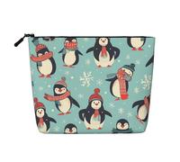 Dwvtfsm Trousse de maquillage d'hiver pour femme, motif pingouins de Noël, imperméable, en lin, légère avec fermeture éclair, trousse de toilette de voyage, sac de rangement pour pinceaux de