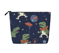 Dwvtfsm Trousse de maquillage drôle astronaute dinosaure fusée pour femme, étanche, organiseur de voyage en lin, léger à fermeture éclair, trousse de toilette de voyage, organisateur de pinceaux de