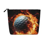 Dwvtfsm Trousse de maquillage en forme de balle de golf sur le feu pour femme, organiseur de voyage en lin imperméable, léger avec fermeture éclair, trousse de toilette de voyage, sac de rangement