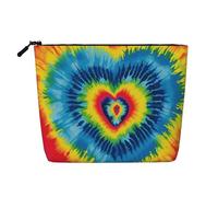Dwvtfsm Trousse de maquillage en forme de cœur arc-en-ciel pour femme, imperméable, en lin, organiseur de voyage léger à fermeture éclair, trousse de toilette de voyage, sac de rangement pour pinceaux