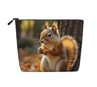 Dwvtfsm Trousse de maquillage en lin imperméable avec fermeture éclair pour femme - Motif écureuil mangeant des noix - Sac de rangement pour pinceaux de maquillage