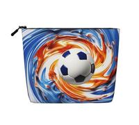 Dwvtfsm Trousse de maquillage en lin imperméable avec motif ballon de football en tourbillons bleus et blancs pour femmes, organiseur de voyage léger à fermeture éclair, trousse de toilette de voyage