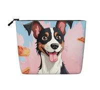 Dwvtfsm Trousse de maquillage en lin imperméable avec motif chien Rat Terrier pour femme, organiseur de cosmétiques de voyage léger à fermeture éclair, trousse de toilette de voyage organisateur de