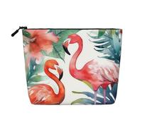 Dwvtfsm Trousse de maquillage en lin imperméable avec motif flamants roses et tropiques pour femmes, organiseur de voyage léger à fermeture éclair, trousse de toilette de voyage, sac de rangement pour